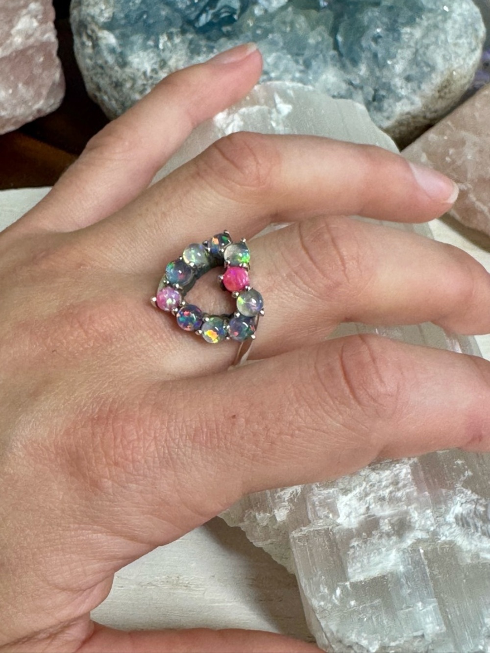 Balloon Opal Multicolour Sterling Silver Heart Statement Ring - Size 8.5